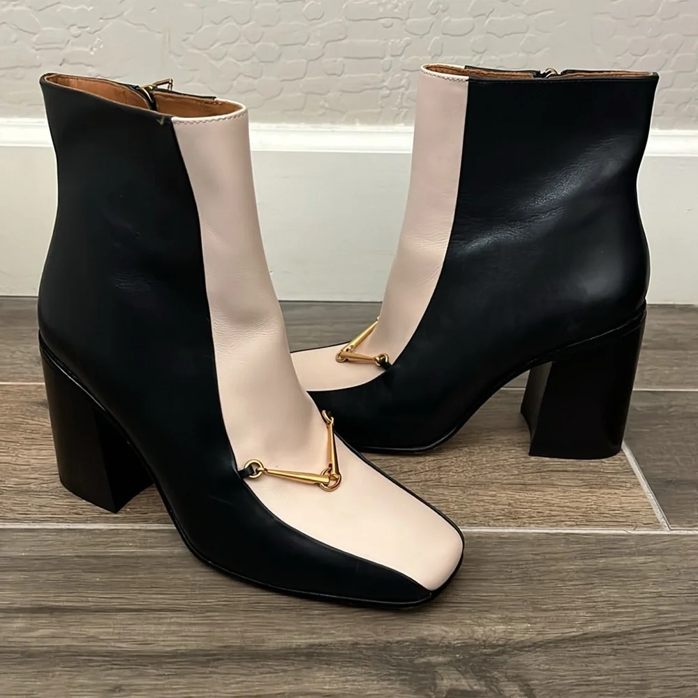 NEW Tory Burch Equestrian Link Two Tone Booties Size 6.5